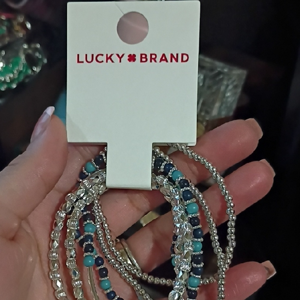 Lucky Brand Silver and Blue Beaded Bracelet Set